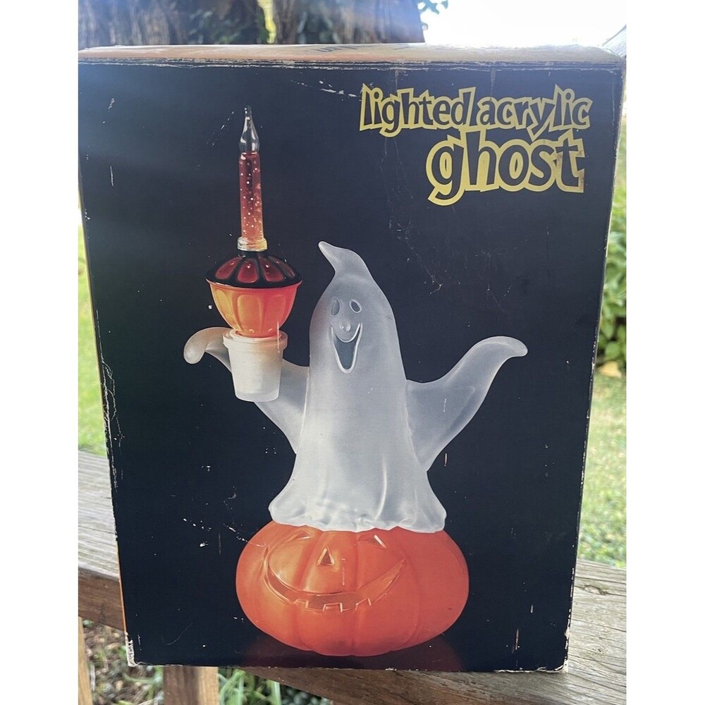 Halloween JCPenny Acrylic Light Up Ghost on Pumpkin Decoration